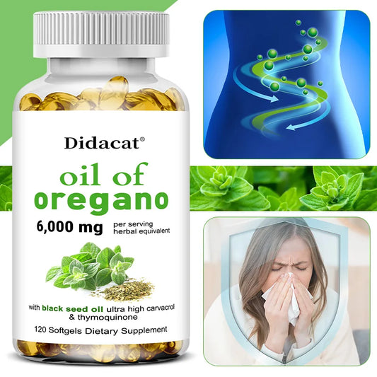 Oregano Oil Softgels Capsules - Contains Black Seed Oil, Promotes Digestion & Intestinal Health, Antioxidant, Improve Immunity H Peaceful Pleasures Health and Wellness