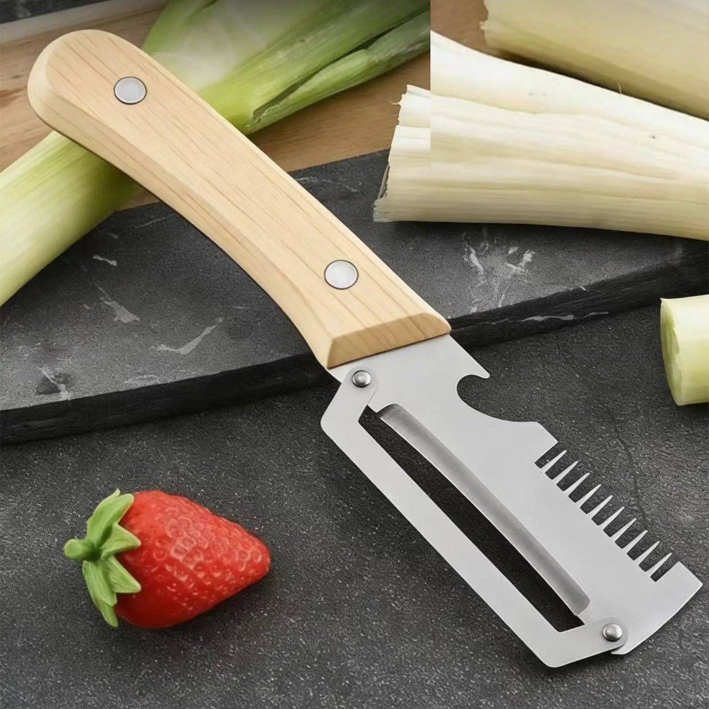 3-in-1 Stainless Steel Vegetable Peeler Set | Wooden Handle, 2pc