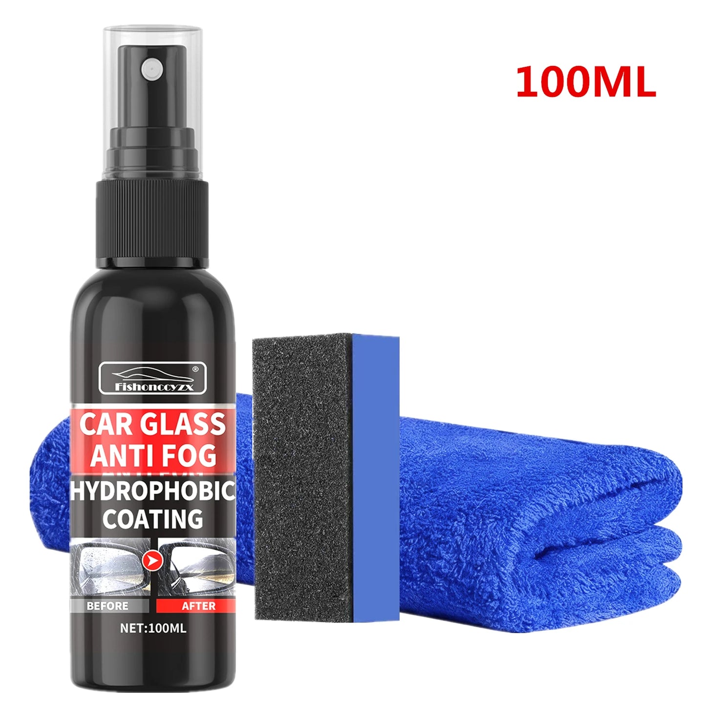 Car Glass Anti-rain Water Spray Repellent Nano Coating Hydrophobic Waterproof Agent Oil Film Removing Auto Glass Film Agent Peaceful Pleasures Health and Wellness 100ML SET