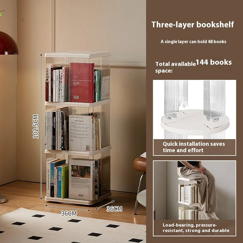 360° Rotating Bookshelf for Kids - Spacious Floor Standing Bookcase with Multi-Layer Storage for Living Room & Nursery Peaceful Pleasures Health and Wellness Square Rotate 3Layer