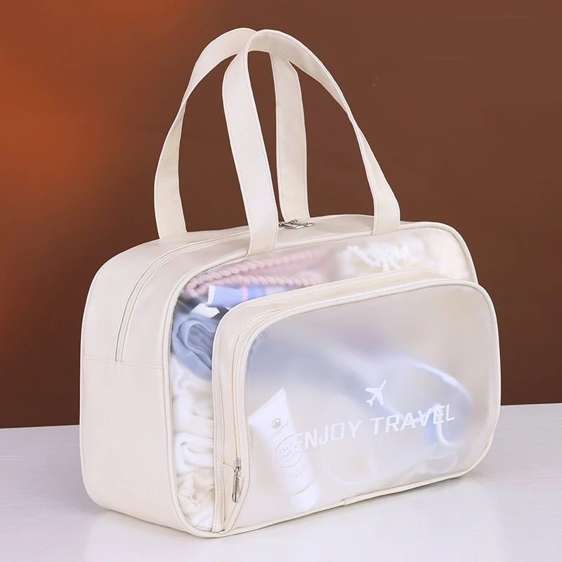 Beach Bags Fitness Bags Dry and Wet Separated Waterproof Swimming Bags Storage Toiletries and Makeup Bags Peaceful Pleasures Health and Wellness Beige L
