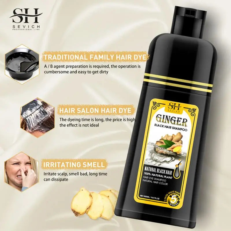 Ginger & Coconut Black Hair Dye Shampoo 500ml – Color Gray Hair