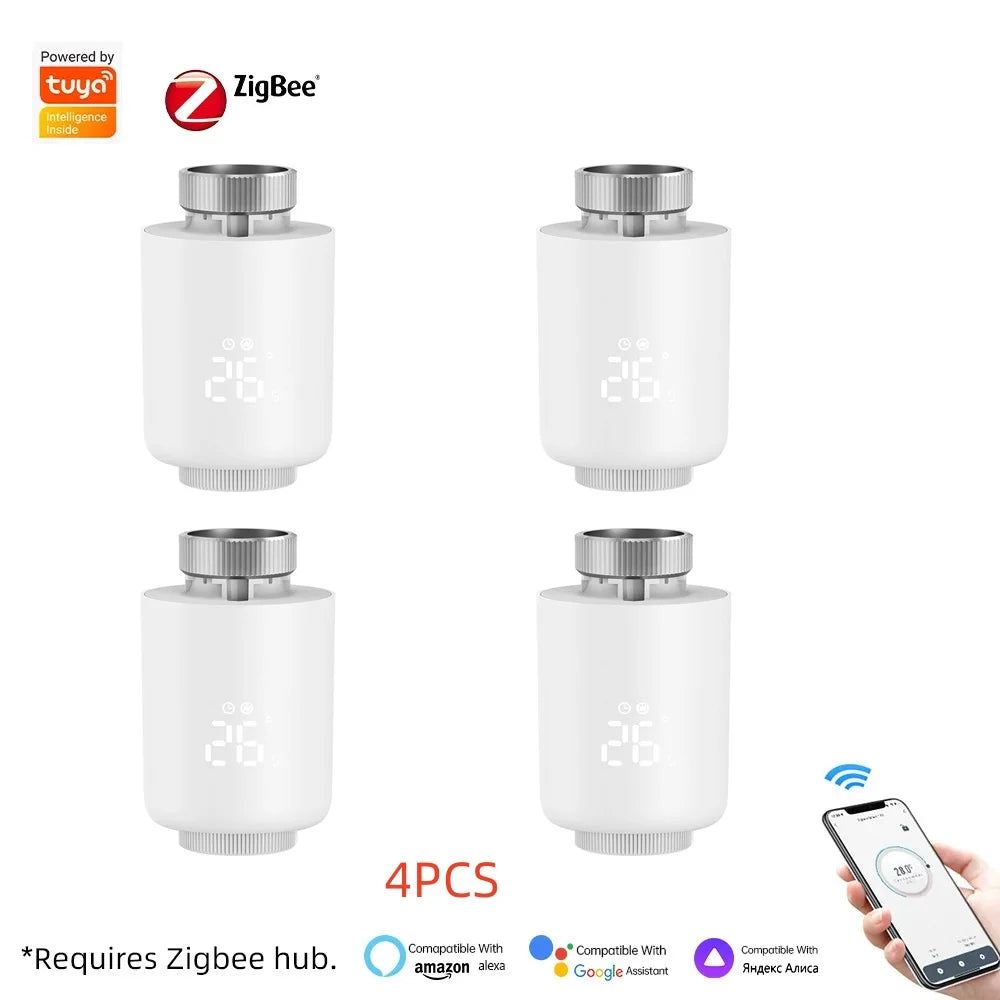 Tuya ZigBee Smart Thermostat Radiator Actuator Smart TRV Thermostatic Valve Temperature Controller Support Alexa Google Home Peaceful Pleasures Health and Wellness 4PCS White