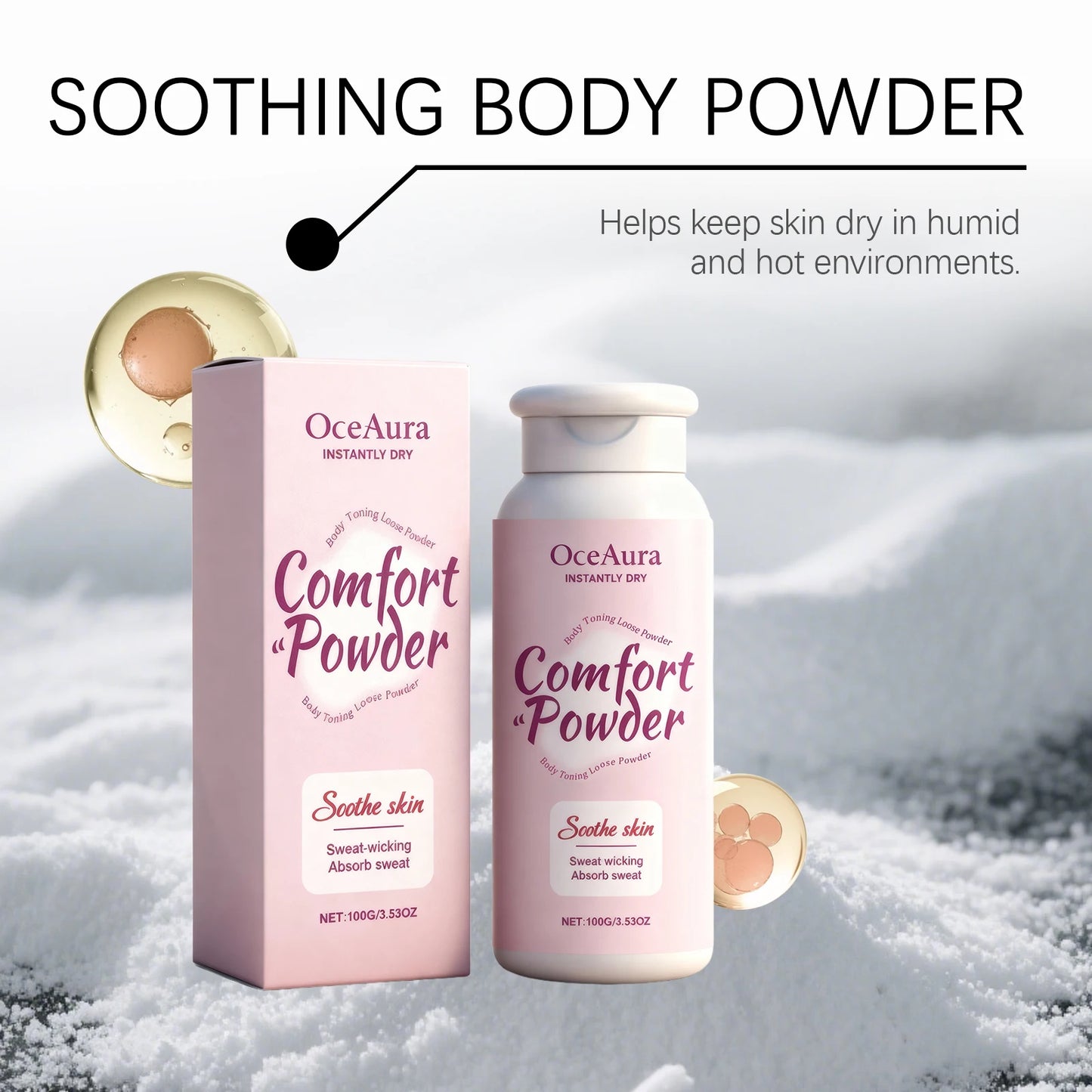 OceAura Talcum Powder 100g – Cooling Menthol Sweat Absorber