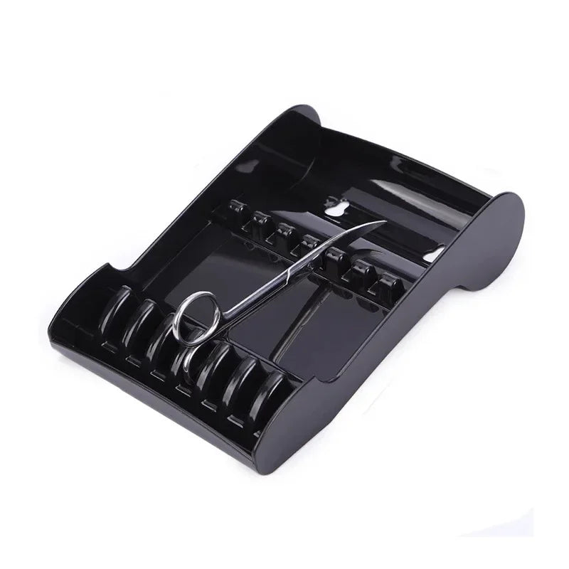 Hair Scissor Holder Organizer Placement Storage Tray for Hairdresser with Sucker, Convenient Salon Shears Stand Rack Case Peaceful Pleasures Health and Wellness black