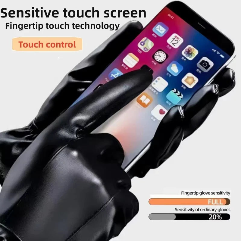 Windproof Touchscreen PU Gloves – Waterproof Winter Sports