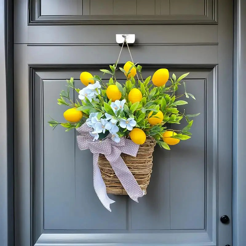 Lemon Flower Basket Wreath – Spring Porch & Door Décor
