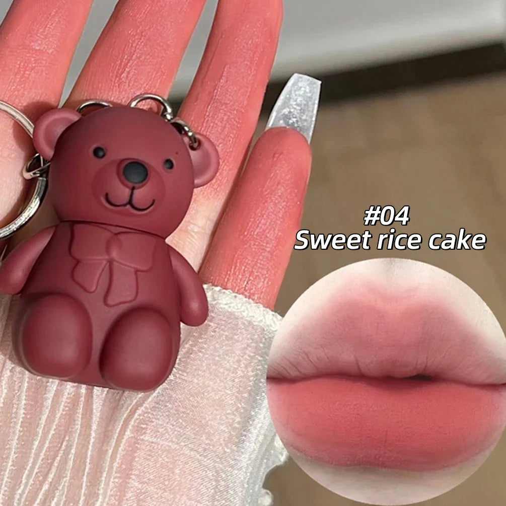 Cute Bear Keychain Matte Lip Mud – Velvet Liquid Lipstick