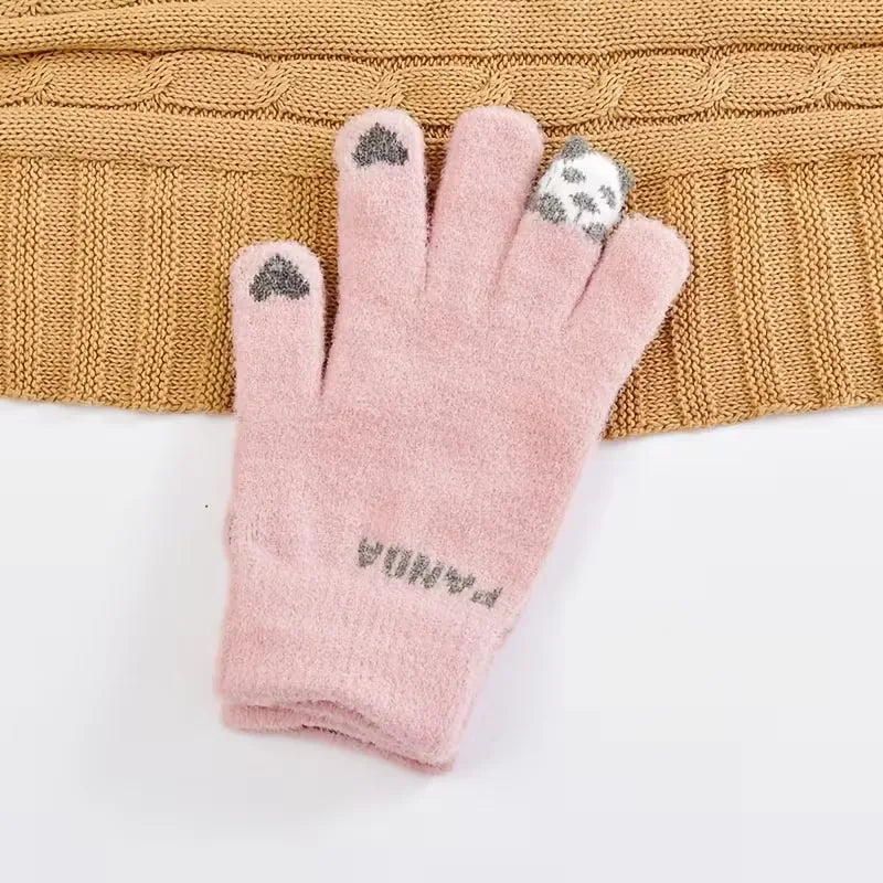 Panda Fingerless Gloves | Touchscreen Knit Winter Cycling Gift