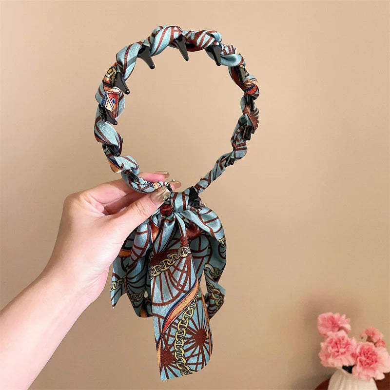 Elegant Floral Ribbon Comb Headband for Women | Wave Band
