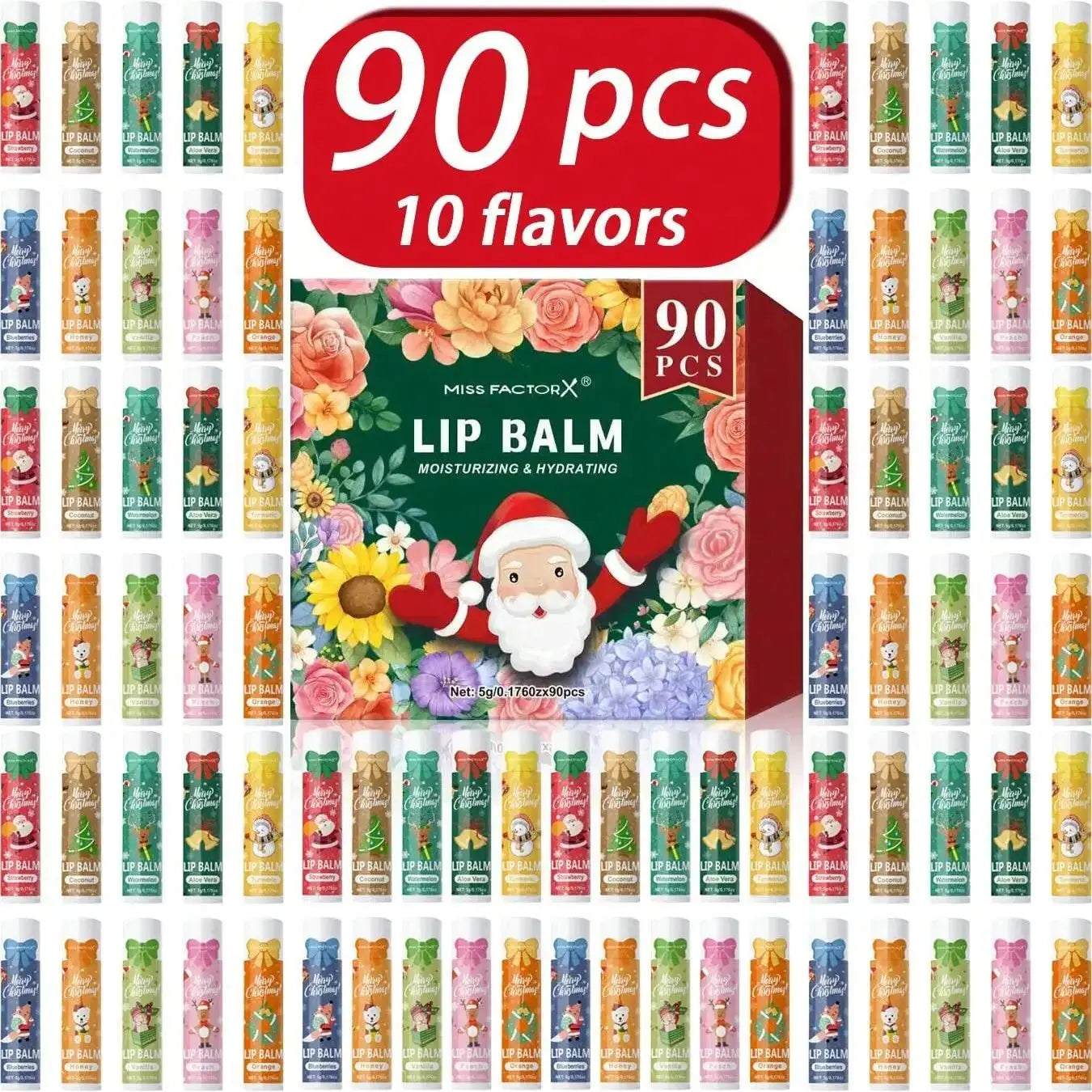 90 pieces/box 10 scented lipstick set Christmas set Moisturizing lips deep moisturizing Christmas gift Peaceful Pleasures Health and Wellness lip blam set