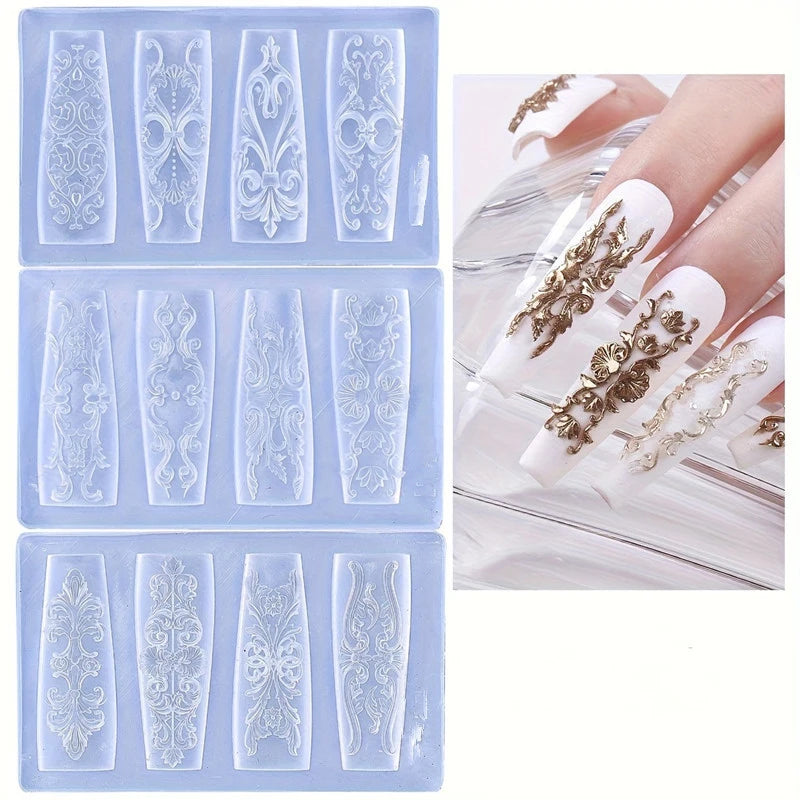 Nail Mold Silicone Retro Pattern Nail Art Decorations Baroque Style Relief Design Nail Art Template Stereoscopic Manicure Tools Peaceful Pleasures Health and Wellness