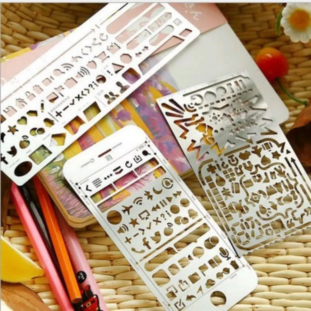 Cat Shape Template Ruler Stainless Steel School Projects Hollowed Out Ruler Pocket-Sized Vintage Drawing Template Ruler Peaceful Pleasures Health and Wellness