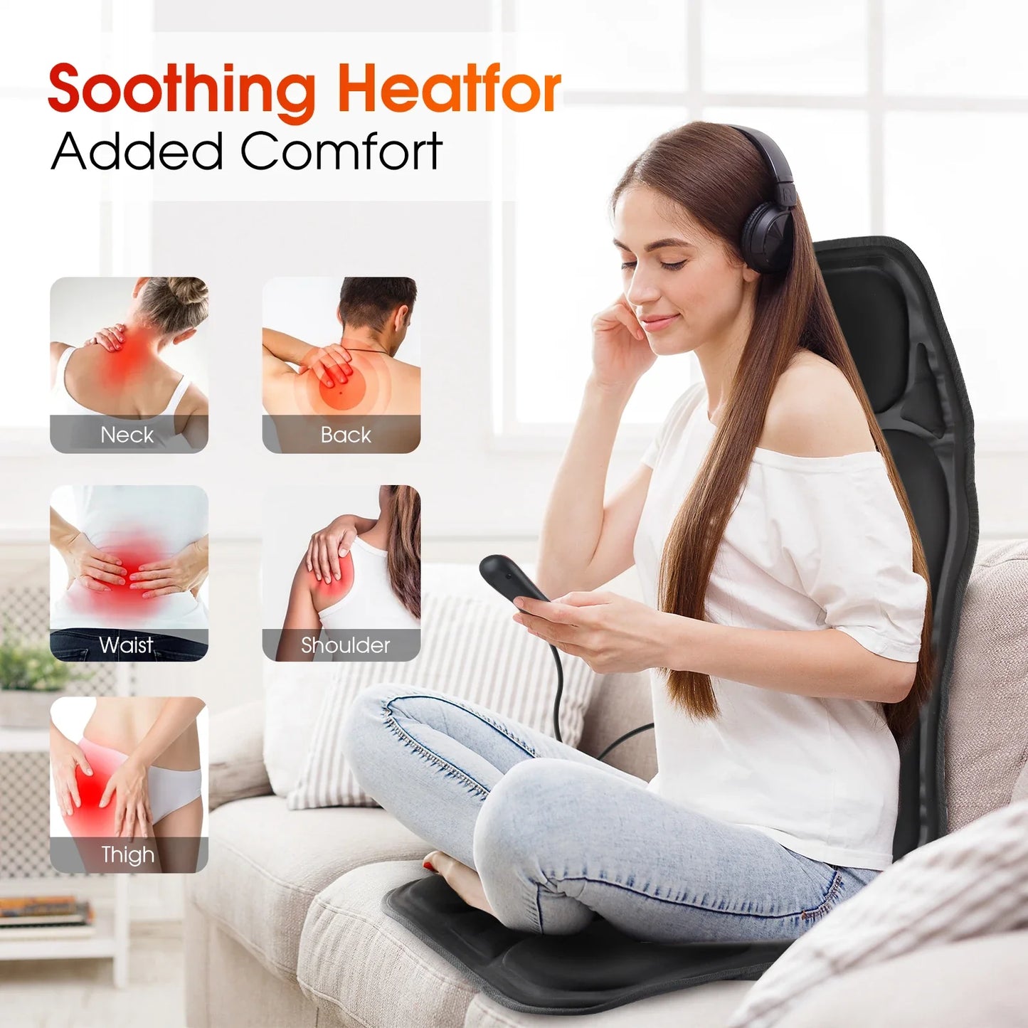 Hailicare Heated Back Shoulder Vibration Massage Mat – Chair & Car