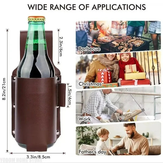 PU Leather Beer Bottle Holster Belt Pouch – Hands-Free Waist Bag Belt Bottle Holster Peaceful Pleasures Health and Wellness