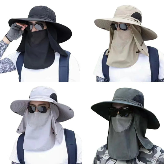 Men Fishing Cooling Sun Hat Mask Summer Big Brim Anti-ultraviolet Travel Mountaineering Outdoor Sunshade Sunscreen Fisherman Hat Peaceful Pleasures Health and Wellness