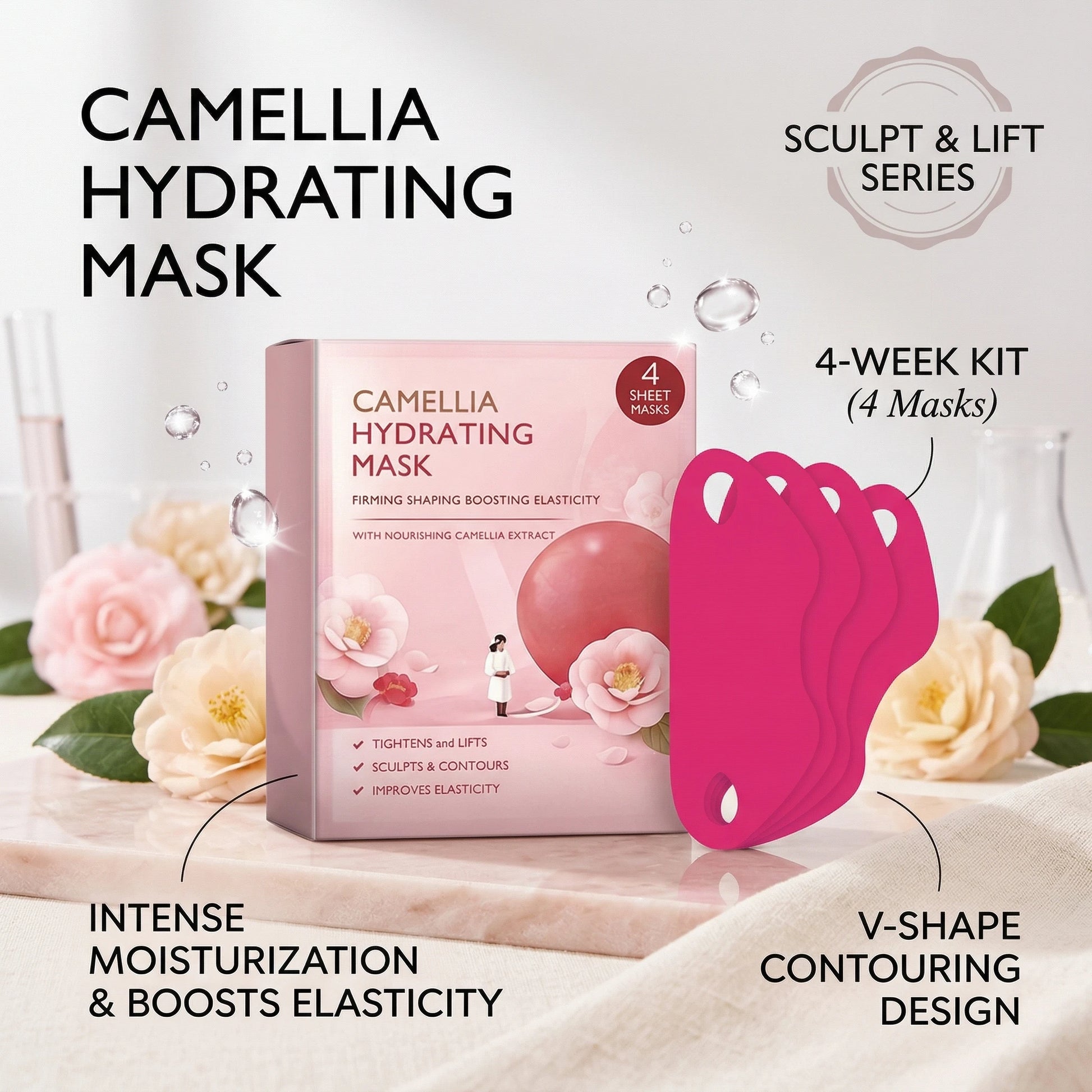 Camellia Hydrating Mask for Jawline Firming Shaping V-Shaped Improve Double Chin Nourishing Face Lifting Slimming Face Mask Peaceful Pleasures Health and Wellness