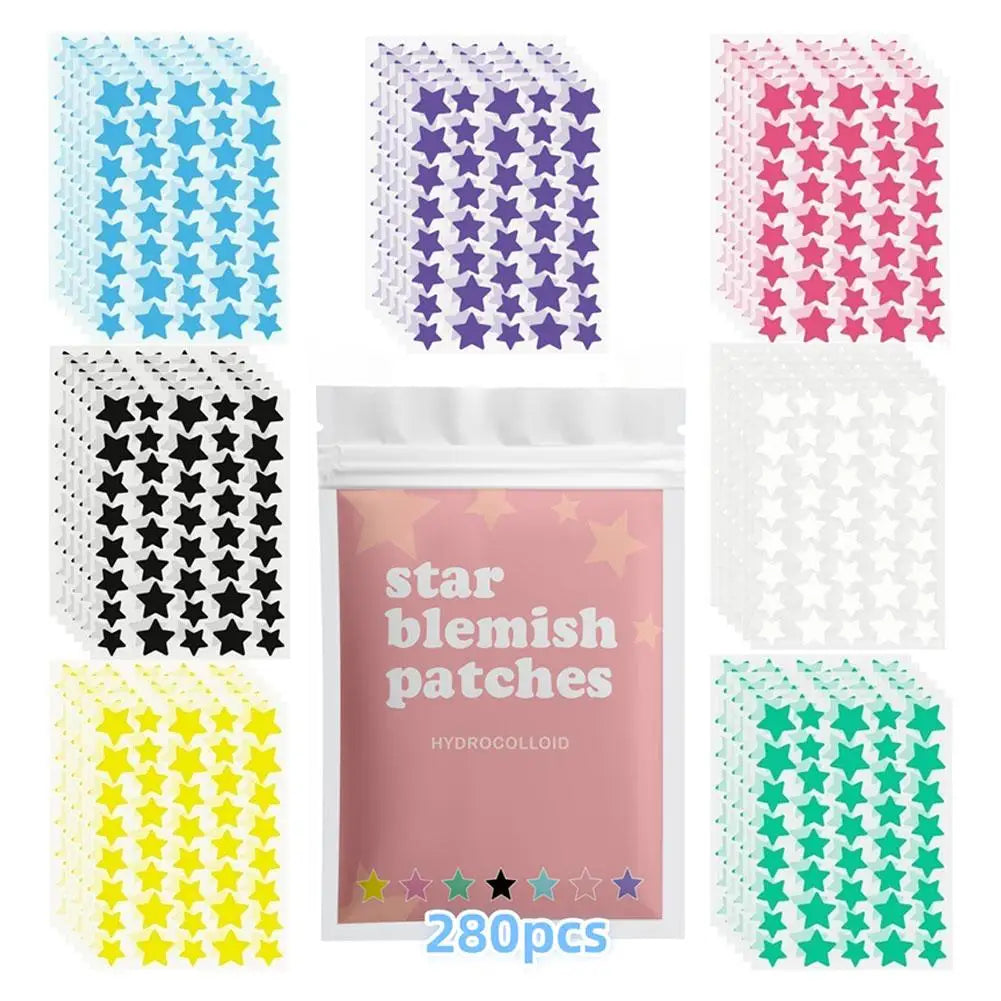 280/1120/1680pcs Star Hydrocolloid Acne Patches,Colorful Star Pimple Patches Ultra-thin Concealer Acne Patches For Face Peaceful Pleasures Health and Wellness A 280pc 1