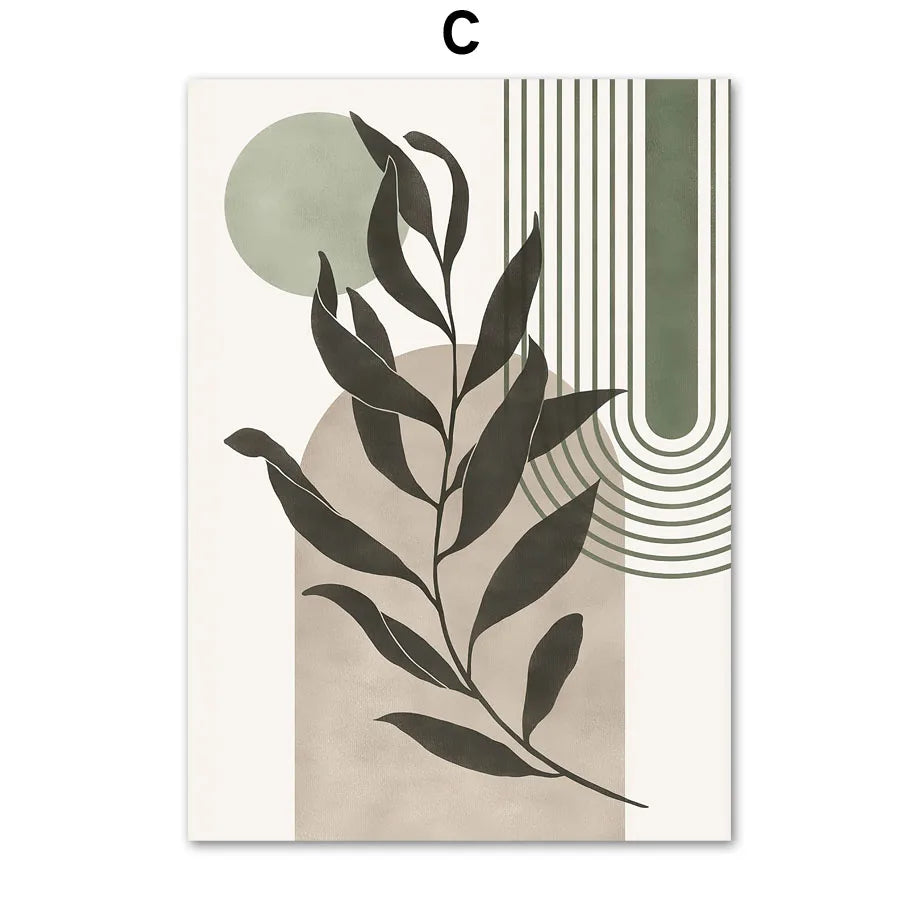 Vintage Boho Leaf Canvas Wall Art | Nordic Abstract Print