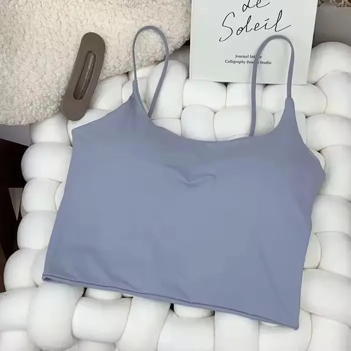 Women Seamless Ice Silk Padded Camisole Bra Top Crop Tank Top for Summer Yoga Workout Running Fitness Lounge Sleepwear Peaceful Pleasures Health and Wellness Grey One Size