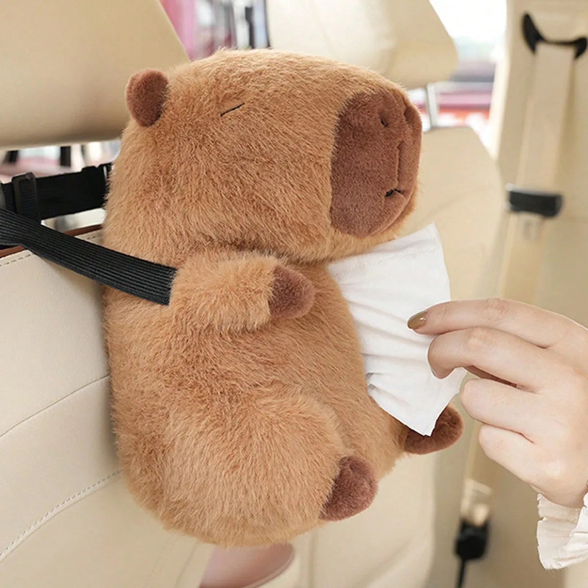 Capybara Plush Car Tissue Box Holder & Armrest Organizer