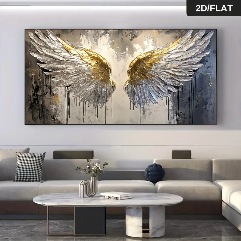1pc Frameless Modern Abstract Golden Angel Wings Canvas Art Textured Metallic Golden Leaf & Dark Abstract Background Wall Decor Peaceful Pleasures Health and Wellness