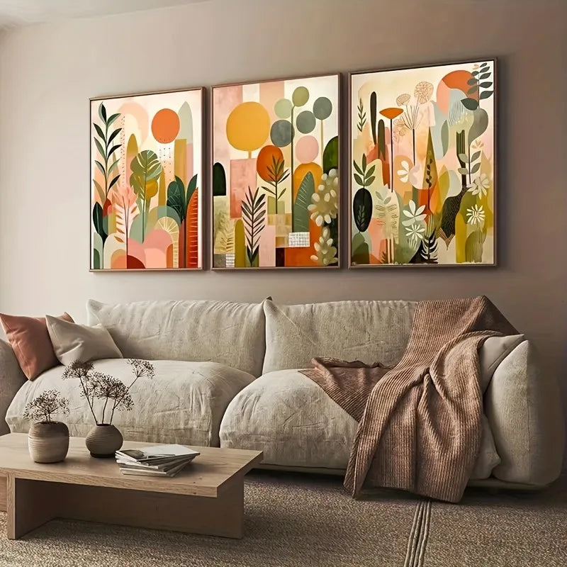 3pcs Vibrant Tropical Jungle Canvas Art Frameless Abstract Wall Decor, for Bedroom, Living Room, Office, Modern Home Decor Peaceful Pleasures Health and Wellness