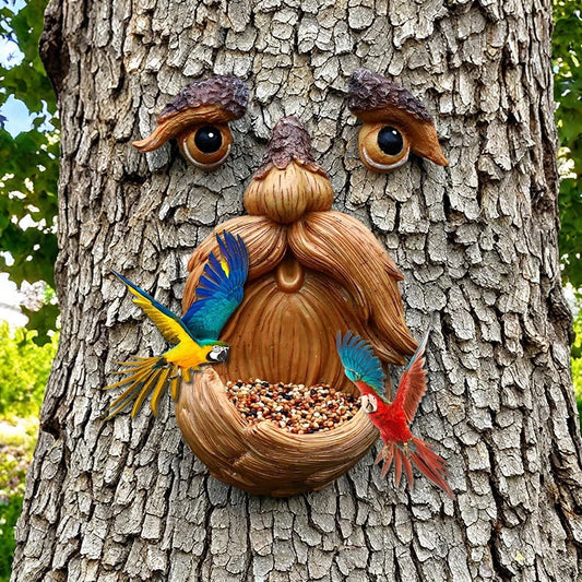 Tree Face Bird Feeder – Glow in Dark Old Man Garden Sculpture