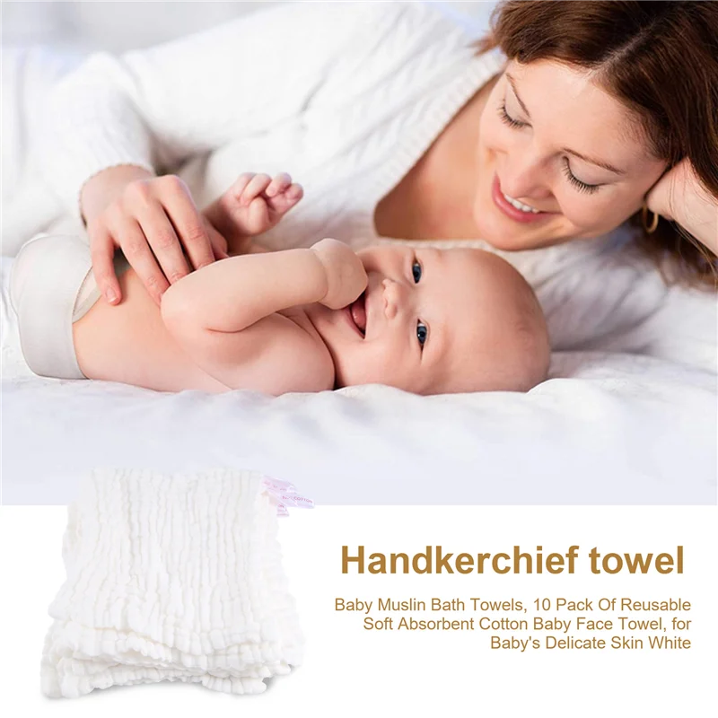 Baby Muslin Face Towels 10-Pack | Soft Cotton Washcloths
