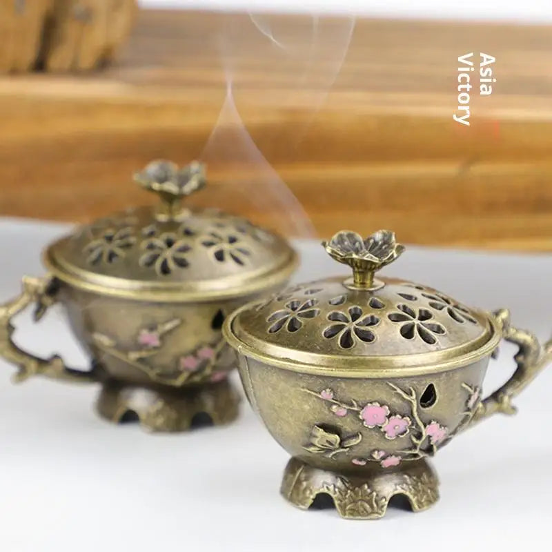 Retro Plum Blossom Incense Burner | Zinc Alloy Hollow Design Incense Burner Peaceful Pleasures Health and Wellness