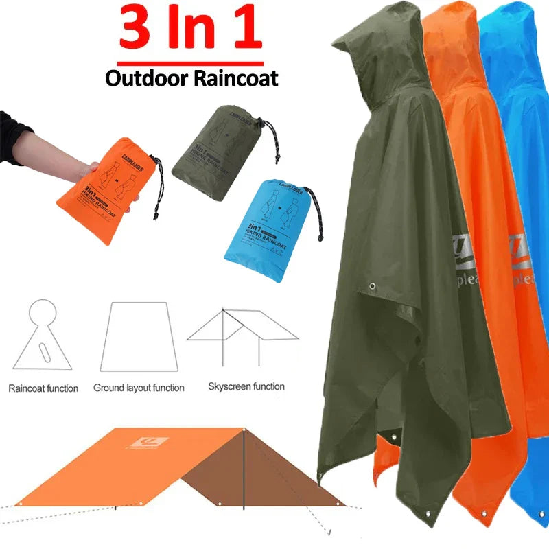 3-in-1 Waterproof Rain Poncho – Raincoat, Cover & Tent