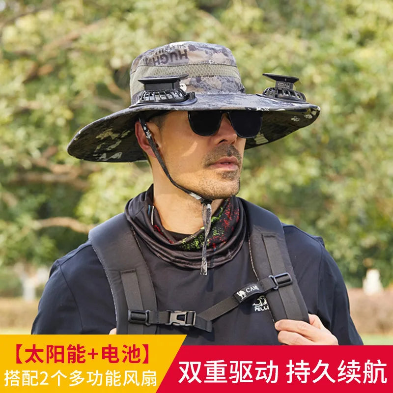 URGGU Solar Fan Hat – Wide Brim UV Protection, 2 Fans