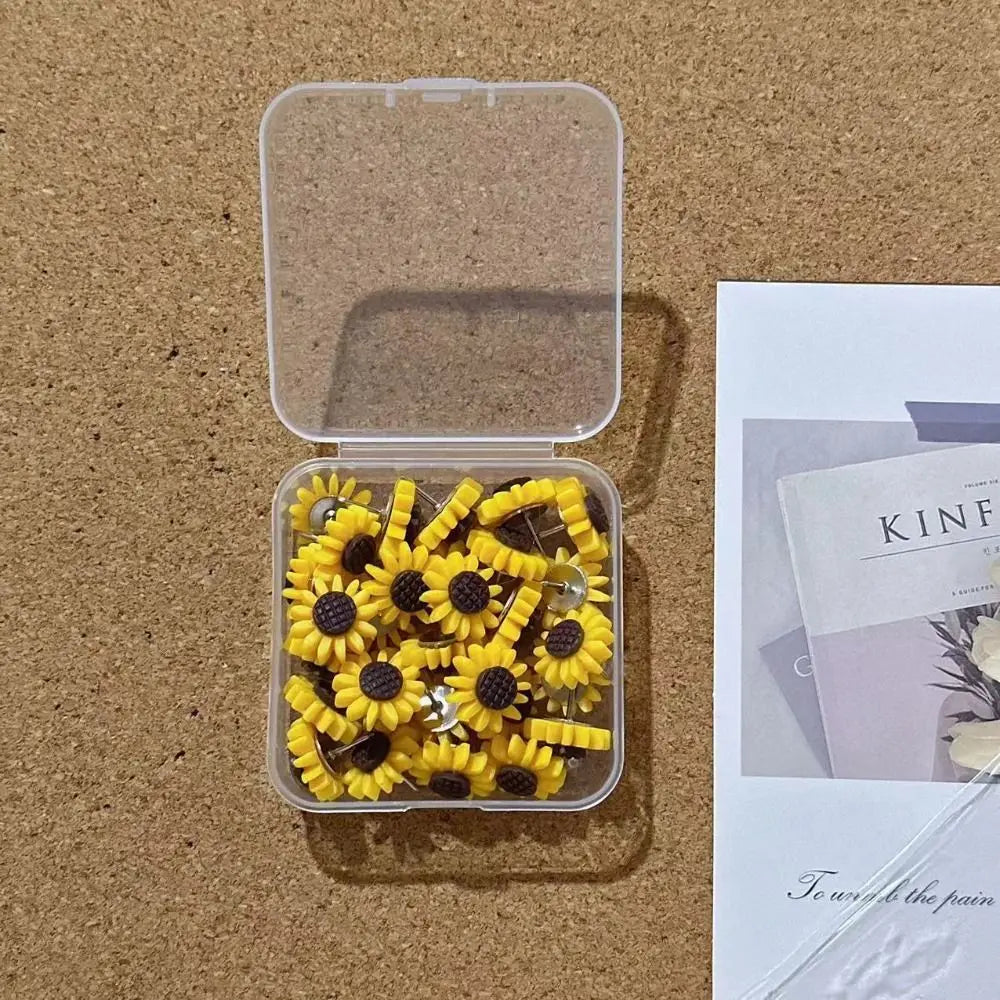 10/20/30/40/50Pcs Creative Sunflower Pushpins DIY Photo Wall Decor Colored Flower Push Pins Reusable Cute Board Push Pin Peaceful Pleasures Health and Wellness