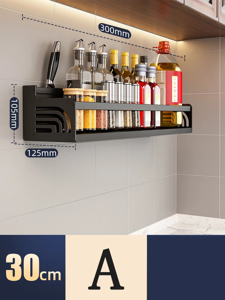 Kitchen Organizer Shelf Wall-mounted Spice Storage Rack Kitchen Knife Holder Wall Seasoning Chopstick Spoon Shovel Storage Peaceful Pleasures Health and Wellness 30CM A