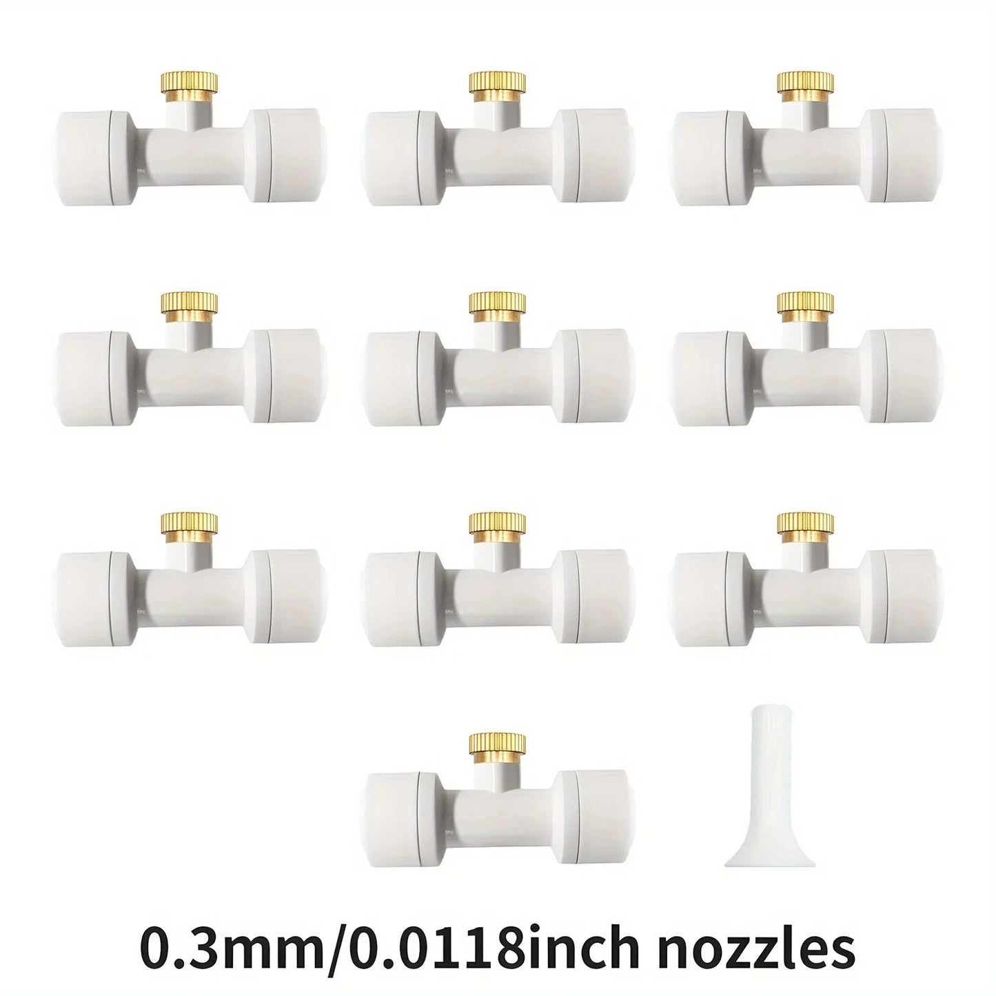 10Pcs lot Misting Fog Nozzles with Quick Access Tee Connector Garden Landscaping Irrigation Sprayers Peaceful Pleasures Health and Wellness 10pcs 0.3mm white