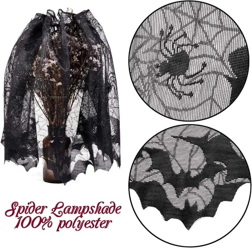Halloween Black Lace Tablecloth – Spider Web & Bat Table Cover