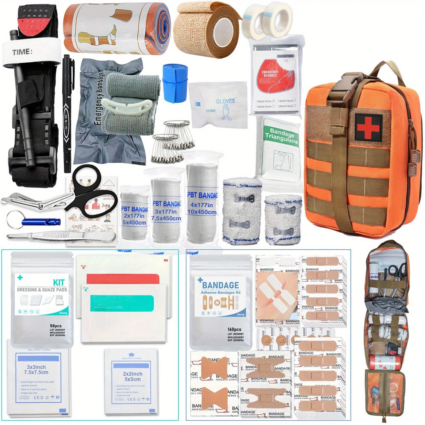 363pcs Survival Kits Camping Equipment Supplies Emergency, Portable Self-defense Gift For Camping, Outdoor First Aid Kit Mini Peaceful Pleasures Health and Wellness 363pcs Orange