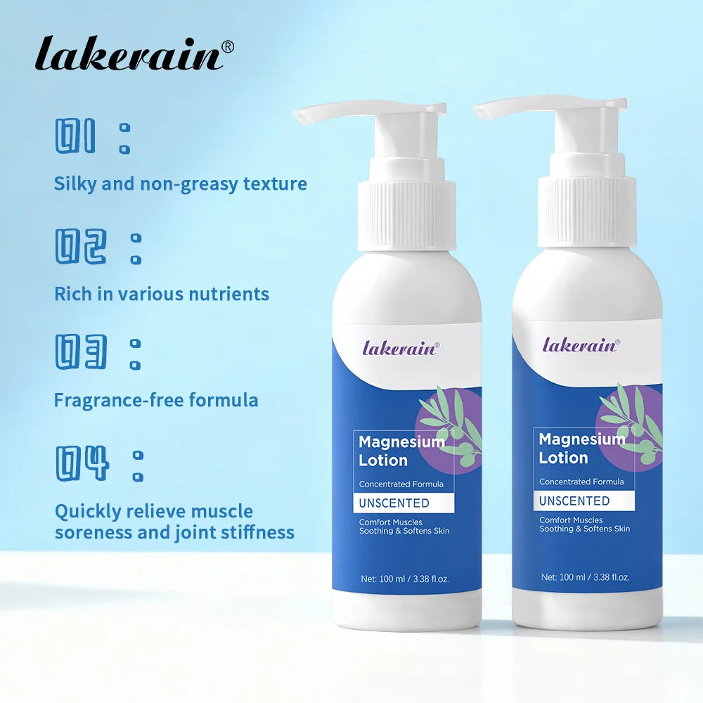 Lakerain Magnesium Body Lotion Concentrated Formula Soothing Softens Skin Comfort Muscles Nourishing and Hydrating Body Cream Peaceful Pleasures Health and Wellness
