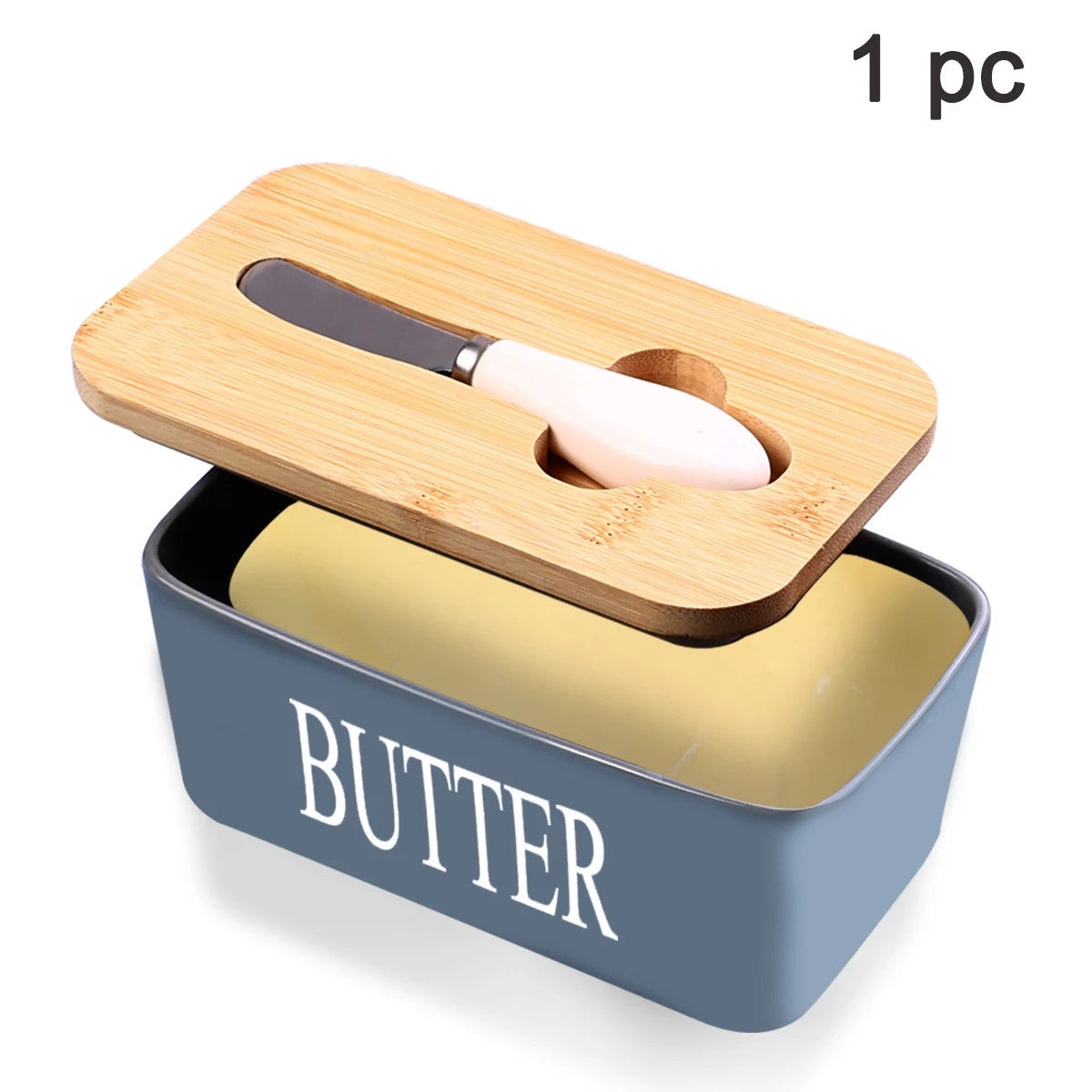 1 Set Of Ceramic Butter Dish With Bamboo Lid And Built-In Knife Butter Keeper With Double Silicone Sealing Ring Kitchen Peaceful Pleasures Health and Wellness Gray United States
