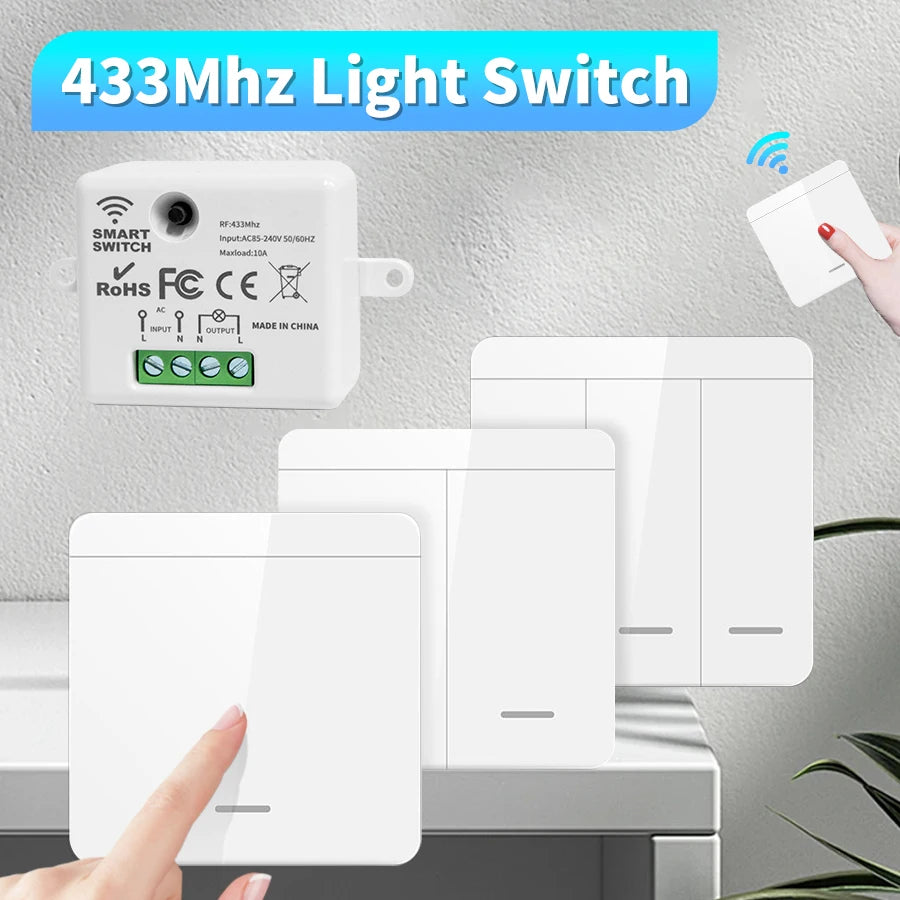 Wireless Light Switch Receiver RF 433MHz Remote Control Light 1/2/3 Gang Wall Panel Switch for LED Light Bulb Chandelier 10A Peaceful Pleasures Health and Wellness