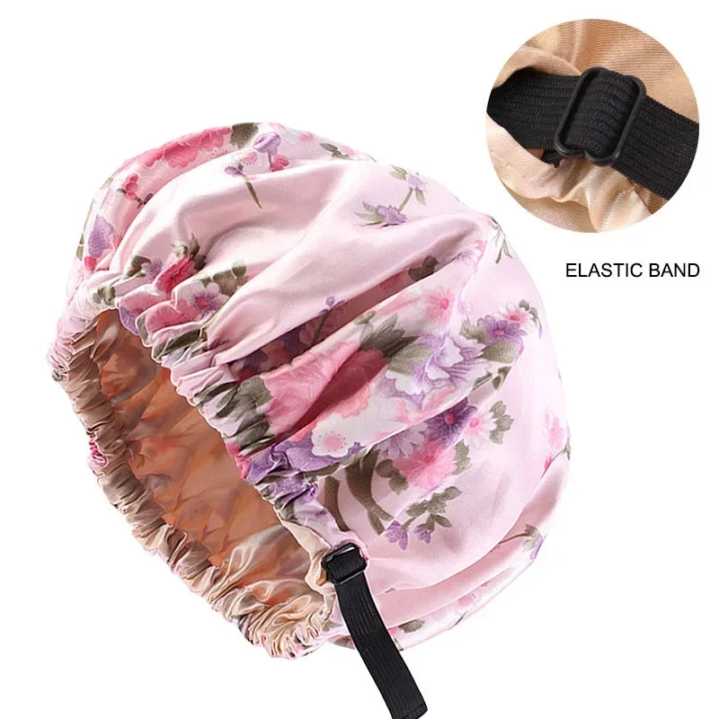 Double Layer Satin Sleep Bonnet | Adjustable Night Cap