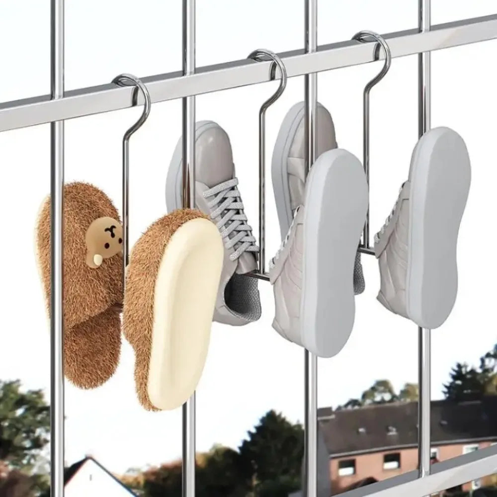 2/5Pcs U-Shaped Stainless Steel Shoes Drying Rack Windproof Quick-Dry Wall-Mounted Space-Saving Indoor and Outdoor Hooks Peaceful Pleasures Health and Wellness