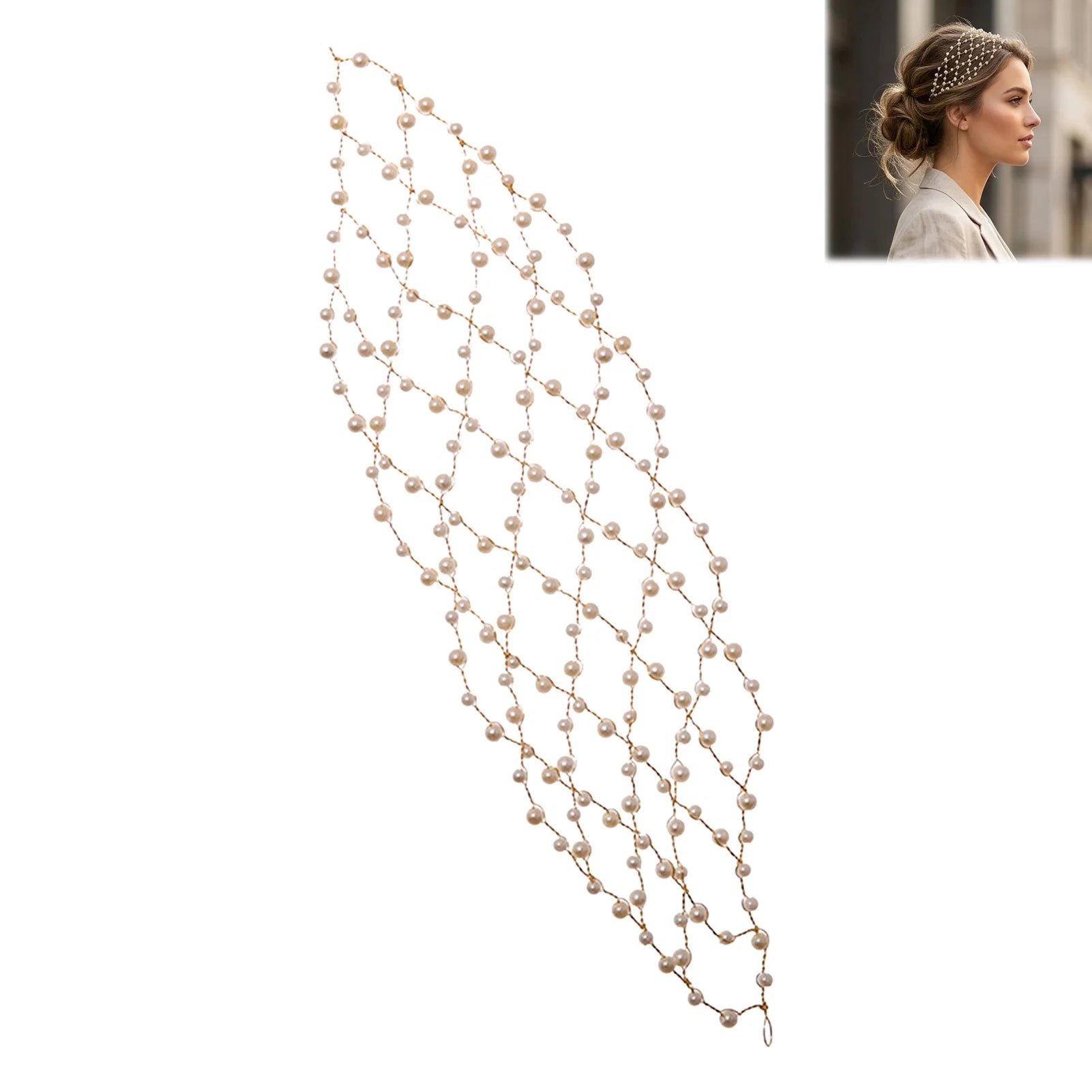 Pearl Embellished Mesh Headband For Women Elastic Net Hair Accessory With Pearl Decoration Peaceful Pleasures Health and Wellness