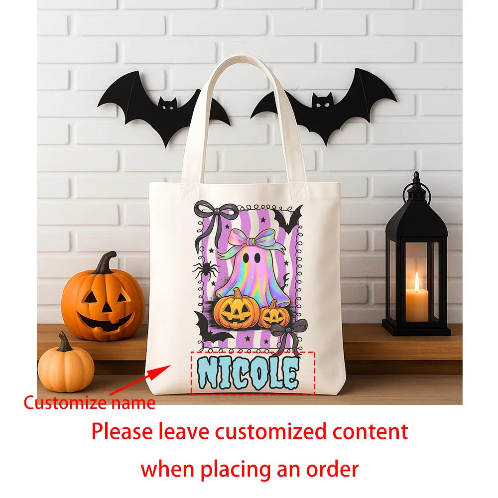 Personalized Halloween Ghost Tote Bag | Custom Name Candy Bag Personalized Tote Bag Peaceful Pleasures Health and Wellness Acustom bag 1pcs34x42cm
