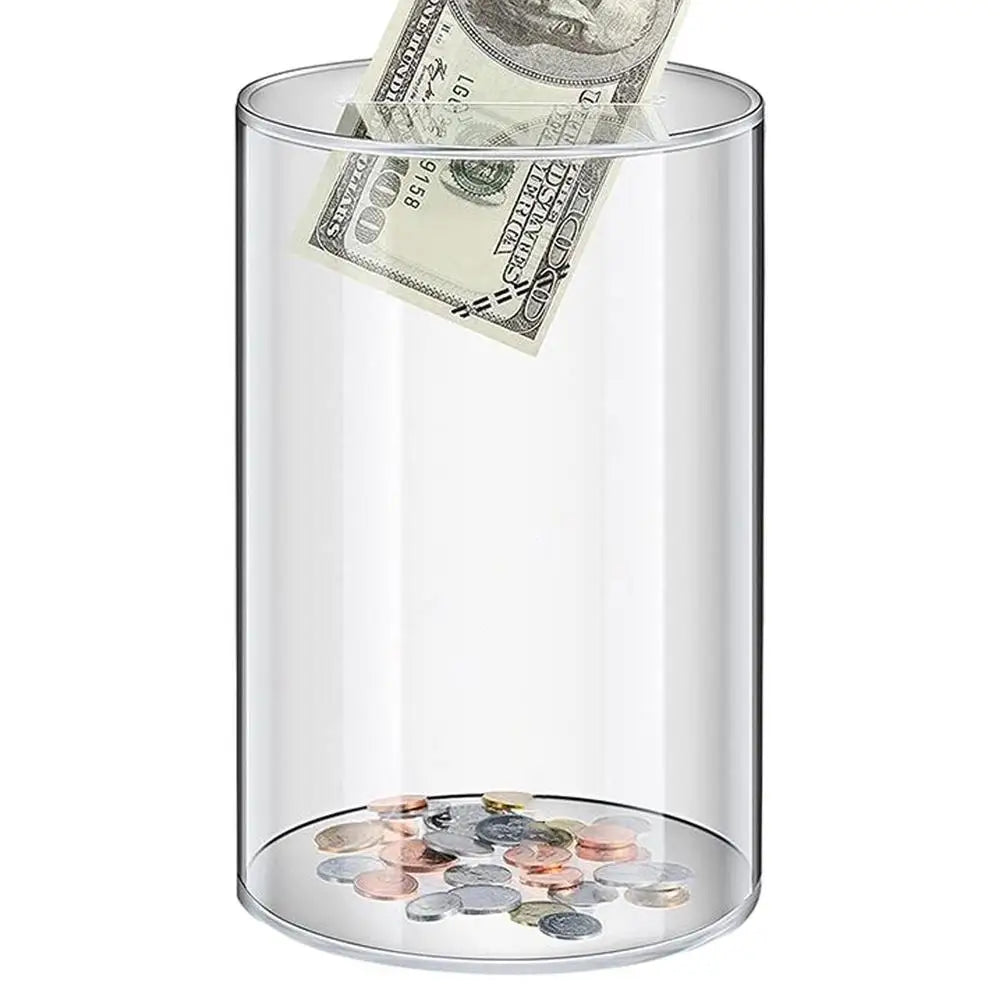 Large Clear Acrylic Piggy Bank – Coins & Bills Saving Jar