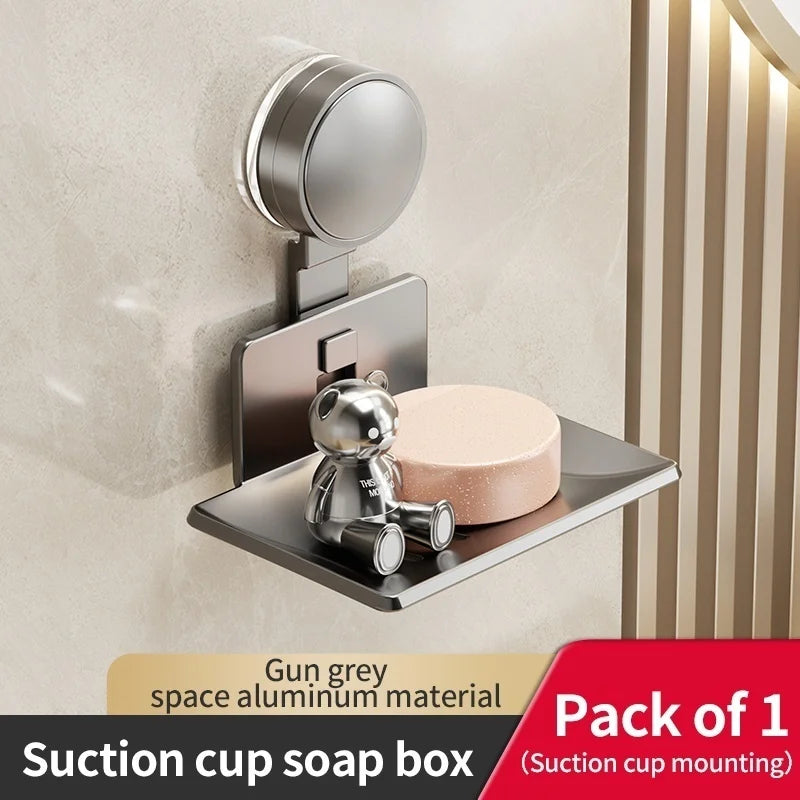 No-Drill Suction Cup Wall-Mounted Soap Dish & Storage Rack