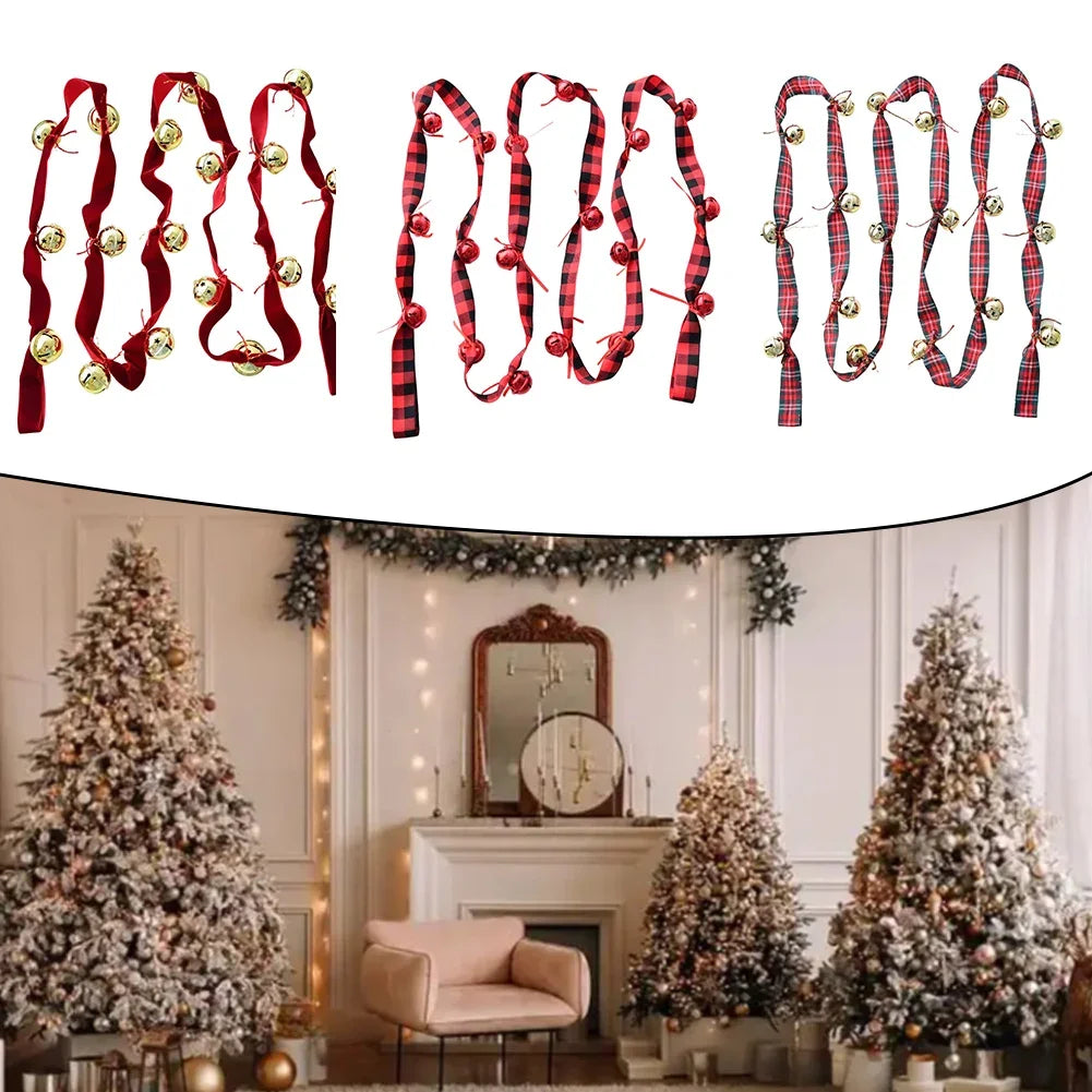 Christmas Velvet Ribbon Bell String – 2.7m Holiday Garland