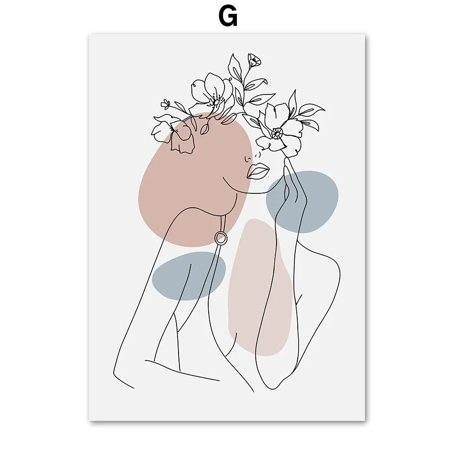 Abstract Flower Girl Line Art Canvas Print | Nordic Wall Decor
