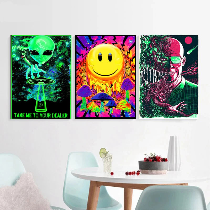 Psychedelic Mushroom Skeleton Canvas Wall Art | Modern Print