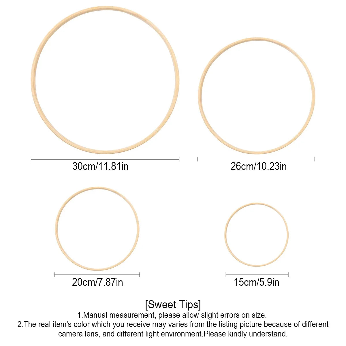 Wreath Rings, 3Pack 4Sizes (6 8 10 12lnch) Wooden Bamboo Floral Hoop Wreath Macrame Craft Hoop Rings for DlY Christmas Wedding Peaceful Pleasures Health and Wellness